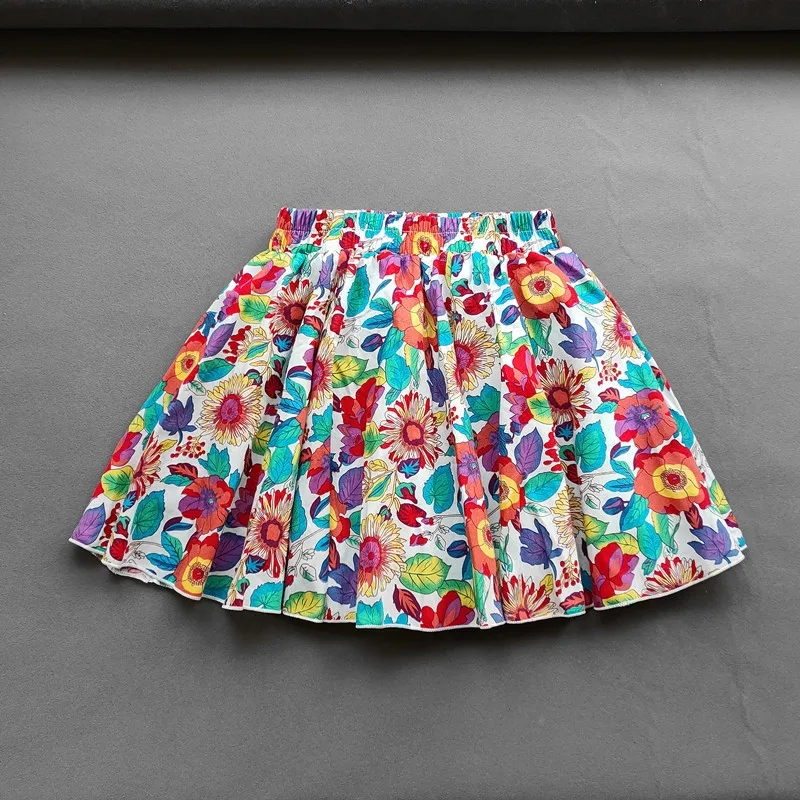 Teenager Kids Girls Swagger Skirts Printing Flowers Summer Mini Pleated Skirt for Children Clothing