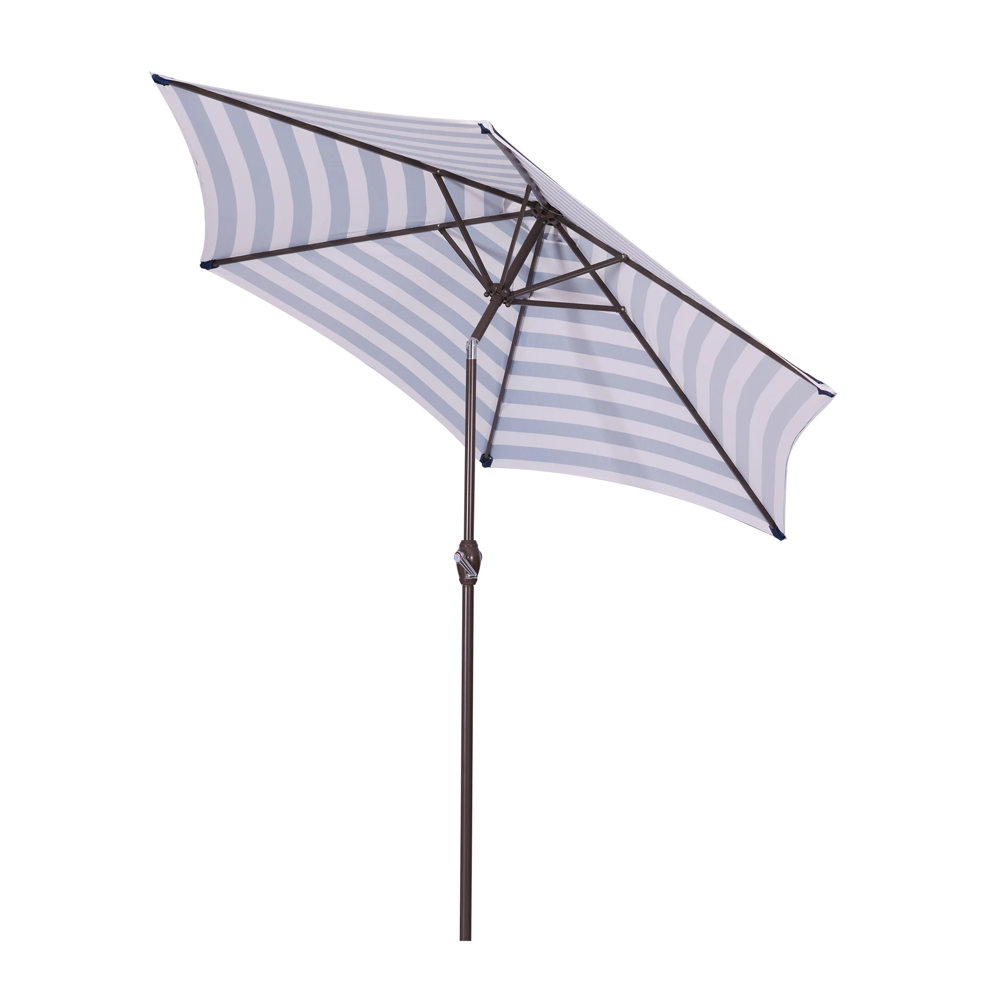 Outdoor Patio 8.6-Feet Market Table Umbrella with Push Button Tilt and Crank, Blue White Stripes[Umbrella Base is not Included]