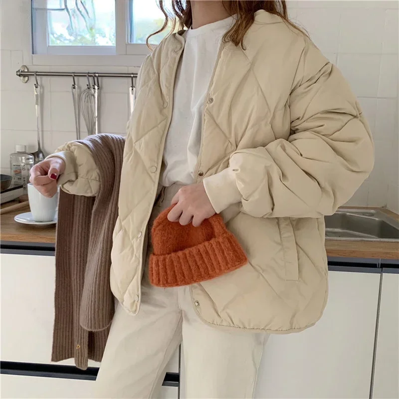 Winter Outwear Casual Jackets Solid Tops All-Match Simple Fresh Stylish Warm Women Coat Loose Thicken Khaki  Puffer Jacket Coats