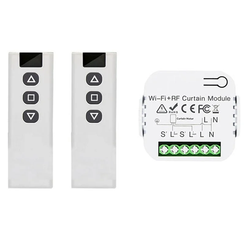 Tuya Smart Life WiFi 433Mhz Blind Curtain Switch with RF Remote for Electric Roller Shutter Control, 2RC 1RE