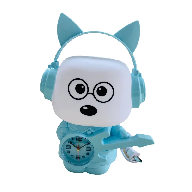 Lampada da tavolo plug-in per cani da cartone animato Studente Bambini che imparano Orologio da tavolo Orologio caldo Orologio da scrivania Luce notturna