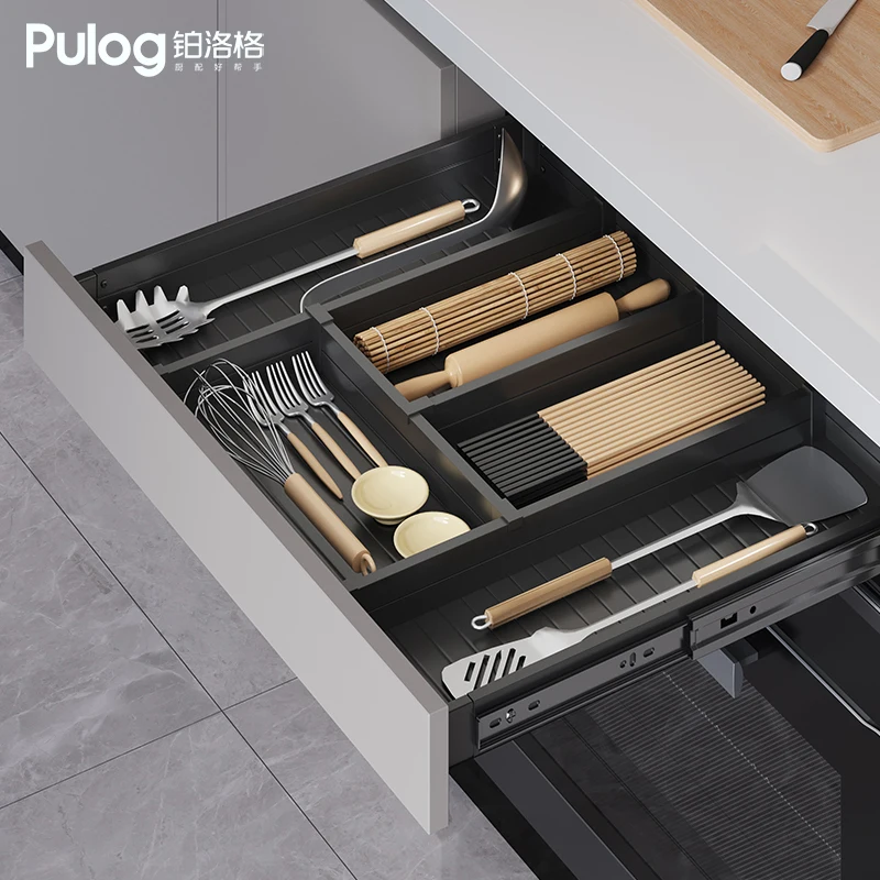 Kitchen Cabinet Tools Pull Basket Single Layer Drawer Knives and Forks Chopsticks Grid Basket Space Aluminum Shelf