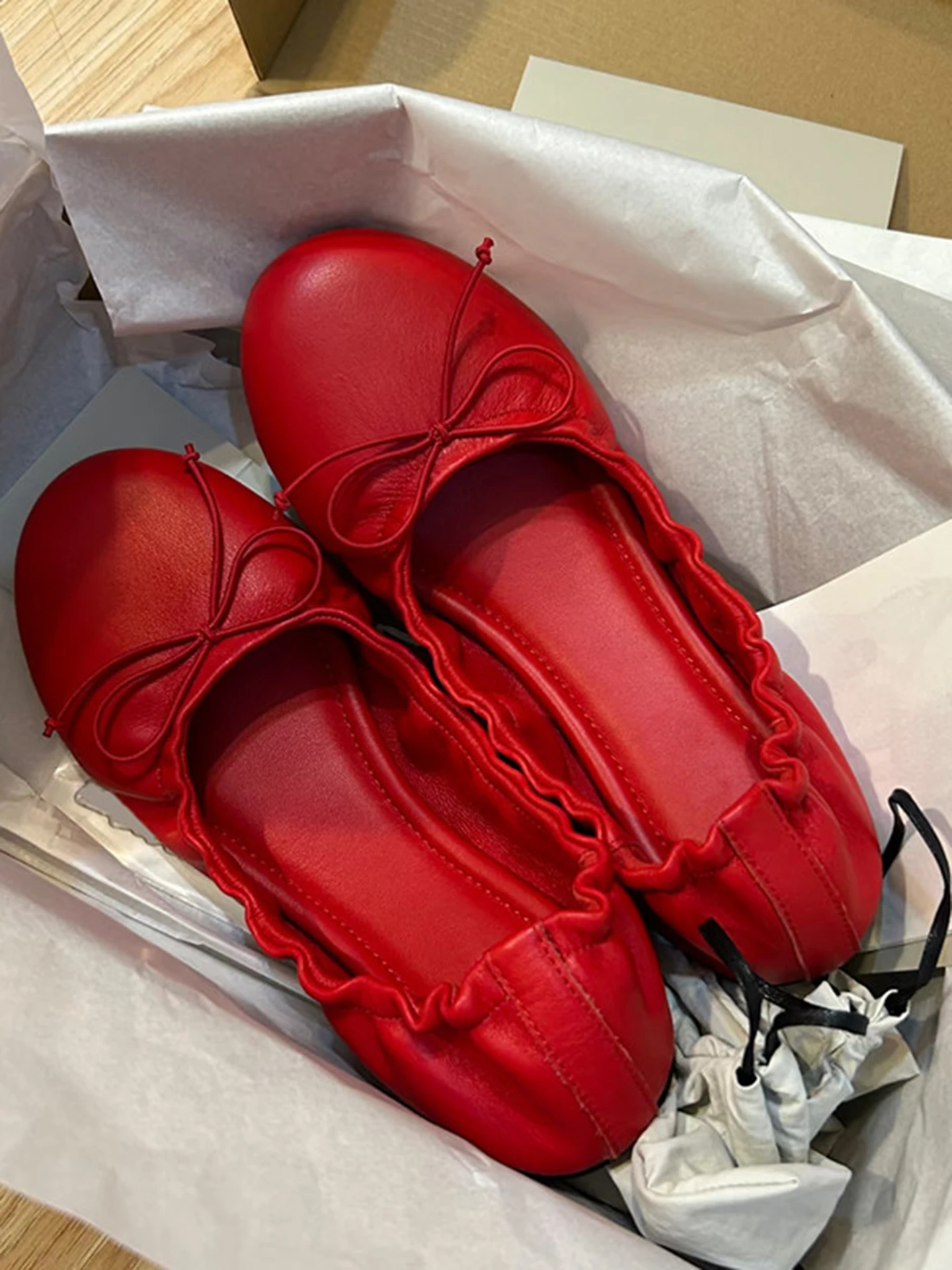 sweet-knot-ballet-flats-women's-red-flat-mouth-single-shoes-shake-shoes-grandma-shoes-comfortable-slip-on-flats