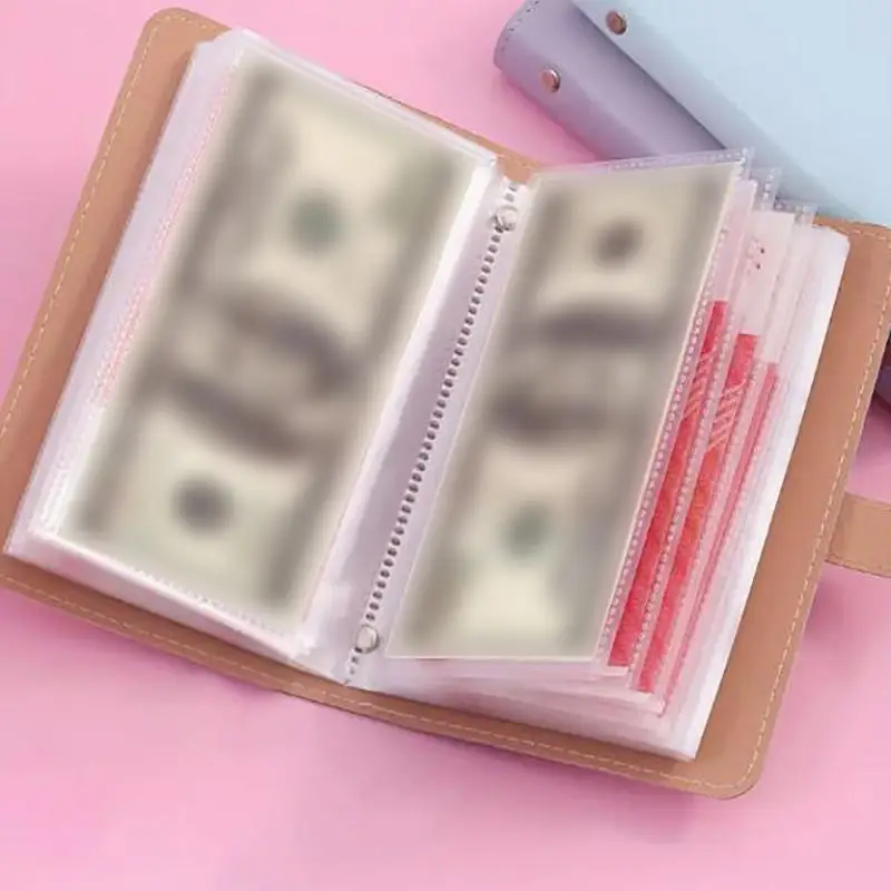 Large Capacity Cash Saving Organizer Book with Double Sided Pockets PU Leather Bill Storage Album for Budgeting