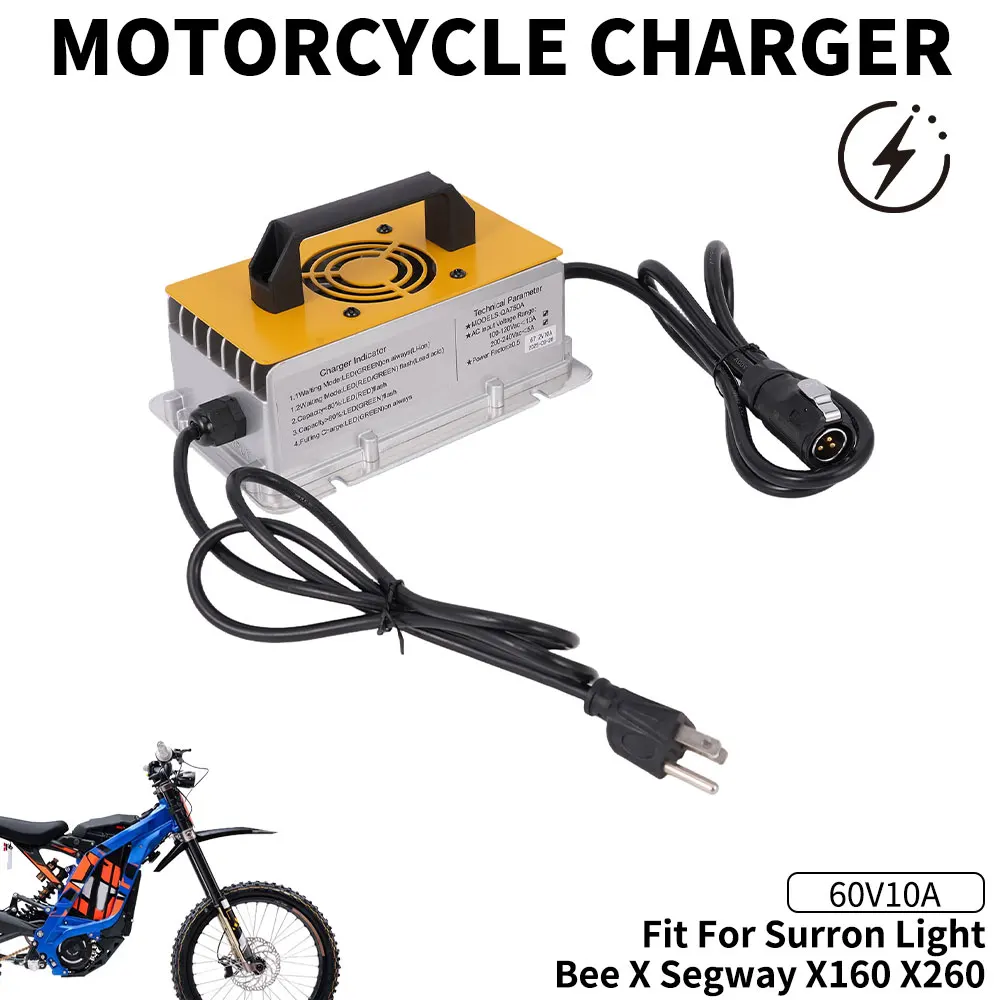 

Зарядное устройство 60V10A для Surron Light Bee X Segway X160 X260, зарядные инструменты, аксессуары для мотоциклов, электрический велосипед для бездорожья, электронные велосипеды