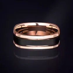 Creative 585 Purple Gold Plated 14k Rose Gold Black Agate Mens Rings High Quality Small Square Couple Ring Banquet Jewelry