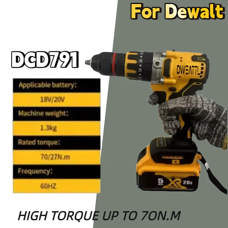 For DEWALT DCD791 Cordless Brushless Motor Drill Screwdriver Multi functional Drive Home Rechargeable Electric Tools Compac