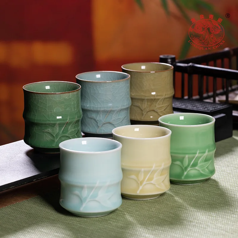 

Longquan Celadon Tea Cup Set Chinese Ceramic Cups for Home Guest Personal Use with Logo Wholesale