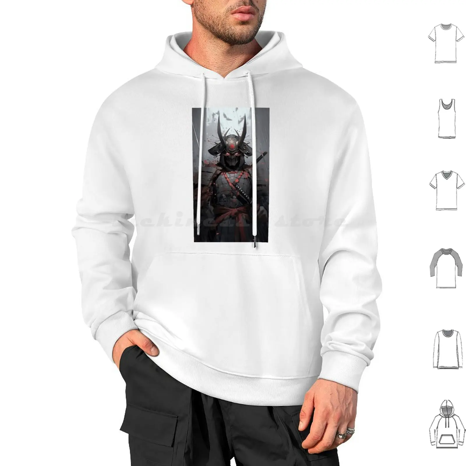 Great Masked Armored Hoodie cotton Long Sleeve Katana Ronin Bushido Assasin Shinobi Japanese Anime Kanji Manga Tokyo