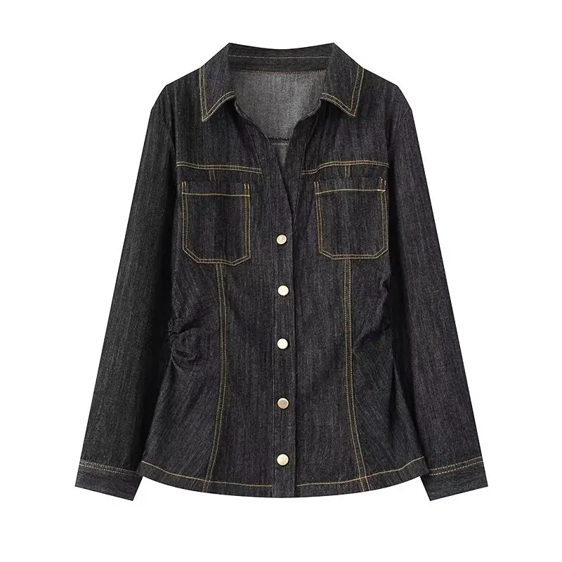 

Faionable Long Sve Slim Fit Denim irt Bell Bot Jeans Spring New Arrival Women's Clothing JNLEAOG Polyester Fiber