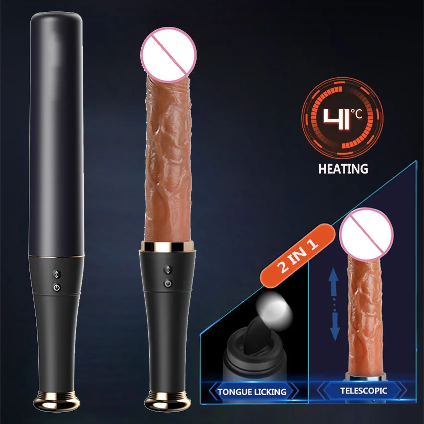 Realistic Handheld Penis Heated Dildo & Tongue Licking Female 2 In 1 Masturbator Big Dick Adult Anal Sex Toys Sext Toy For Women