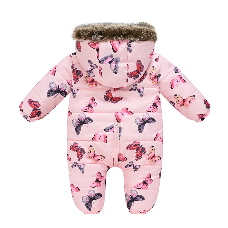 1 2 3 Years Winter Keep Warm Baby Rompers Toddler Girl Overall Jumpsuit Hooded Zipper Fur Collar Baby Boys Romper Kids Clothes