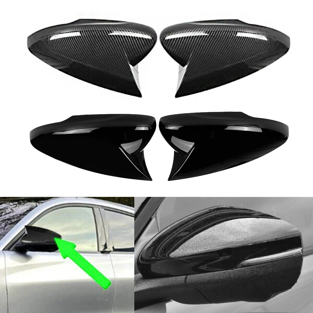 2Pcs Car Rearview Side Mirror Cover Caps Trim Carbon Fiber Glossy Black OX Horn For Ford Mustang Mach E Mach-E 2021 2022