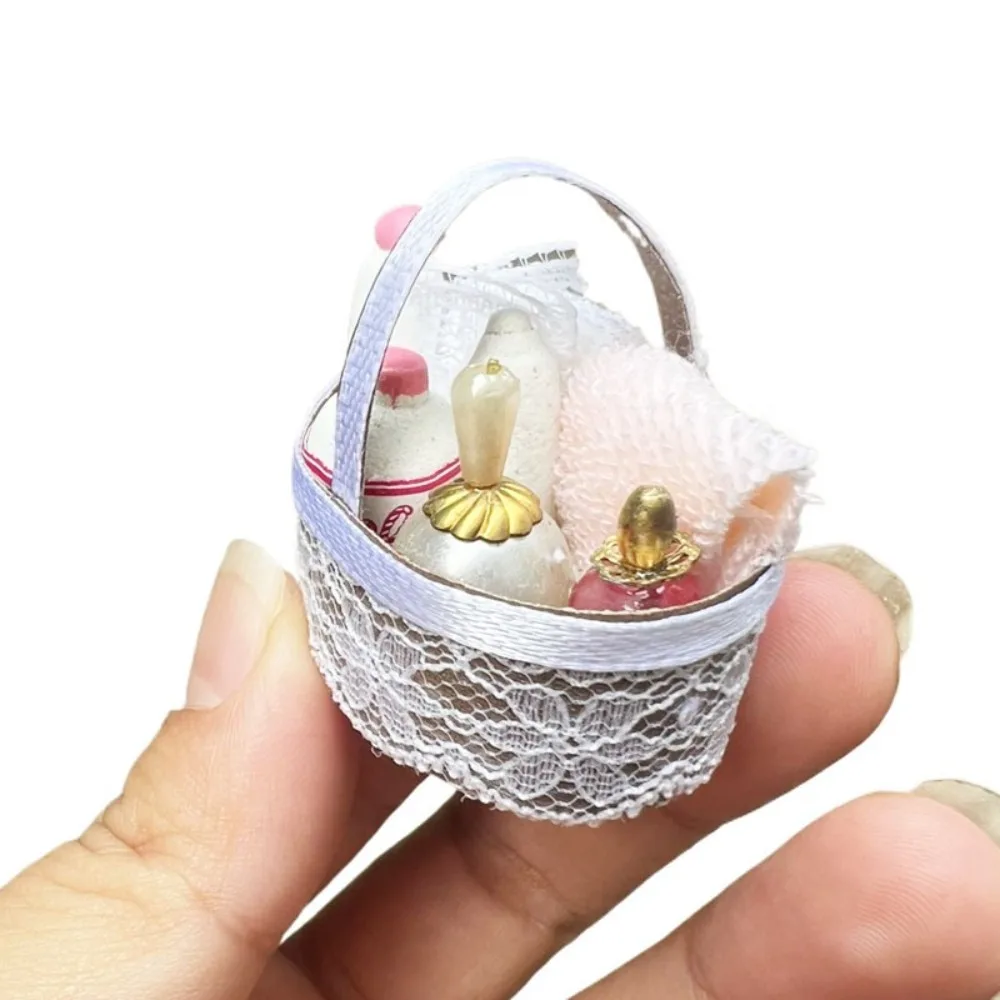 Mini 1:12 Dollhouse Decor Mini Doll Bucket Towel Toothbrush Miniature Basket Toothpaste Dollhouse Accessory Bathroom Supplies