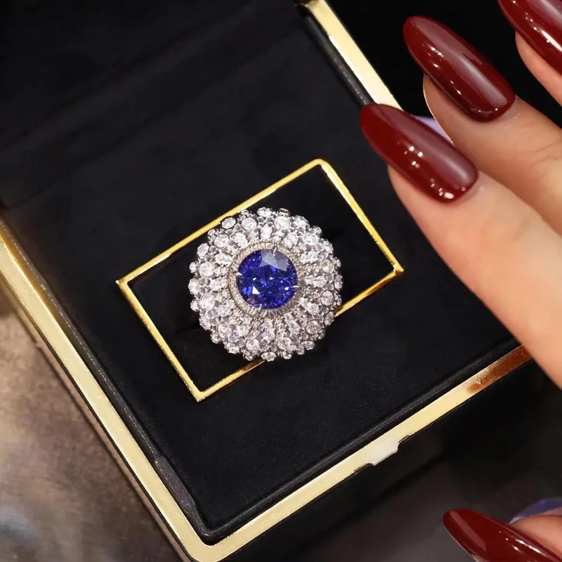 925 silver ultra-shiny colored sapphire blue sapphire ring - women's, indie style, high-end, luxurious, elegant finger ring