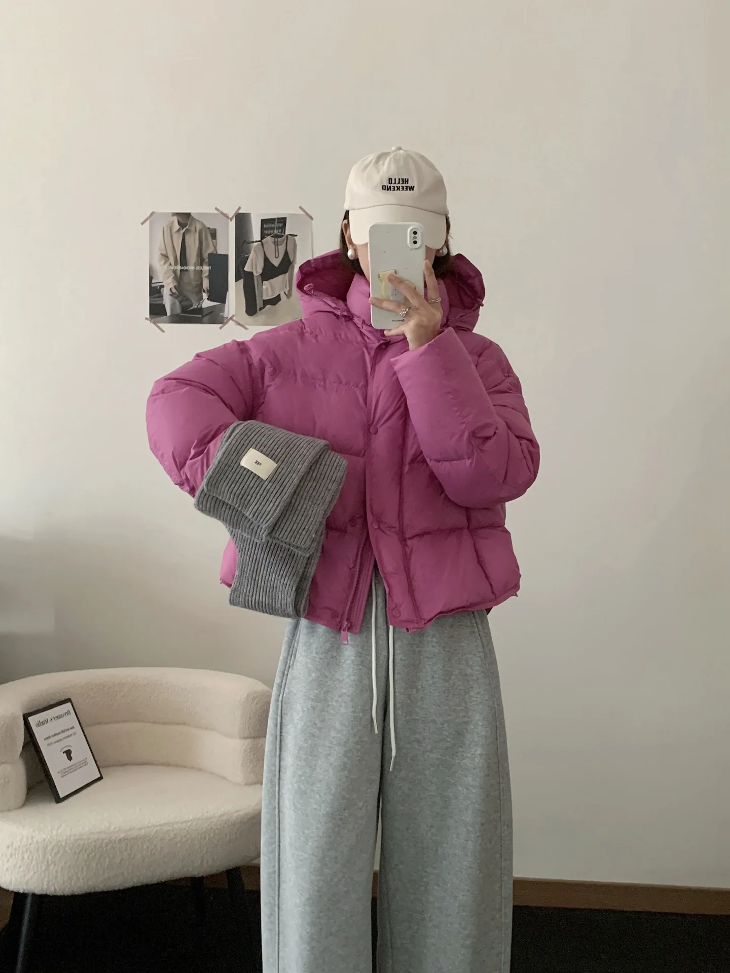 Korean Cropped Hooded Down Jacket for Women Winter Thickened White Duck Down Coats Woman Solid Color All Match Puffer Jackets