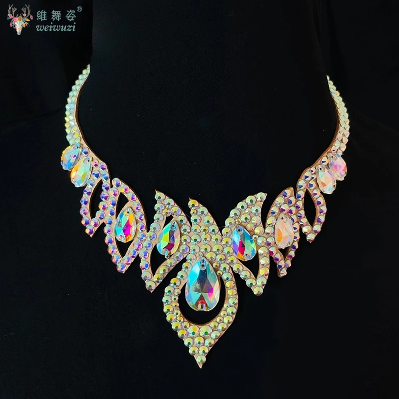 Belly Dance Sparkle Necklace Competition Dancer Accessory Women's Shine Dancing Necklace Stage Performance Costume Egypt Show
