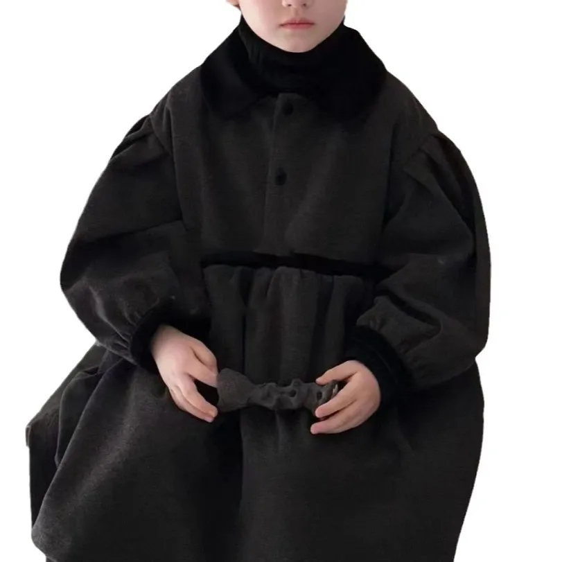 Girls' Outerwear Fashion Version with Added Velvet and Thick Woolen Coat 2025 Winter Clothing New Style Cotton Jacket