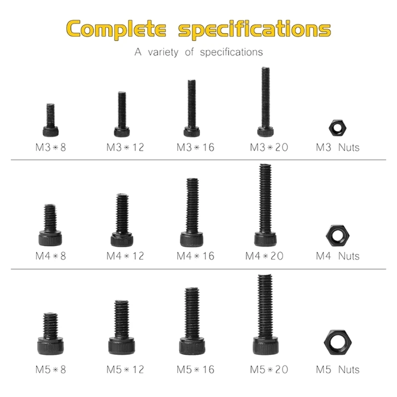 560pcs 3,4,5mm Sekrup Mesin Karbon Sekrup Nut Hardware Assortment Set
