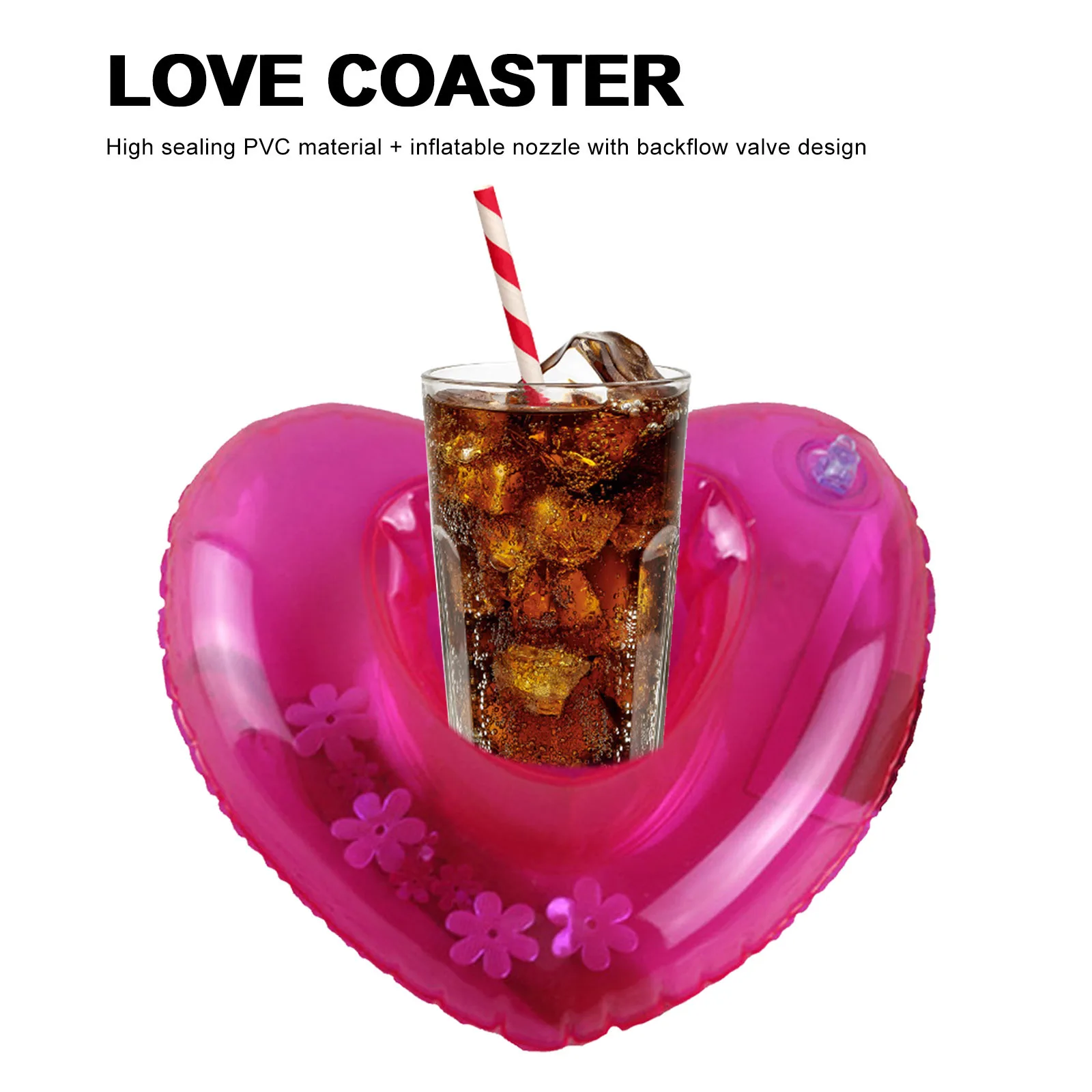 Soporte para bebidas inflable en forma de corazón, flotadores de bebidas multifunción para piscina, posavasos flotantes para vasos de agua para piscina