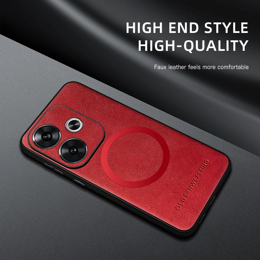 

For POCO F6 F6 Pro PU Leather Magnetic Ring Soft Edge Anti-Drop Anti-Fingerprint Phone Case
