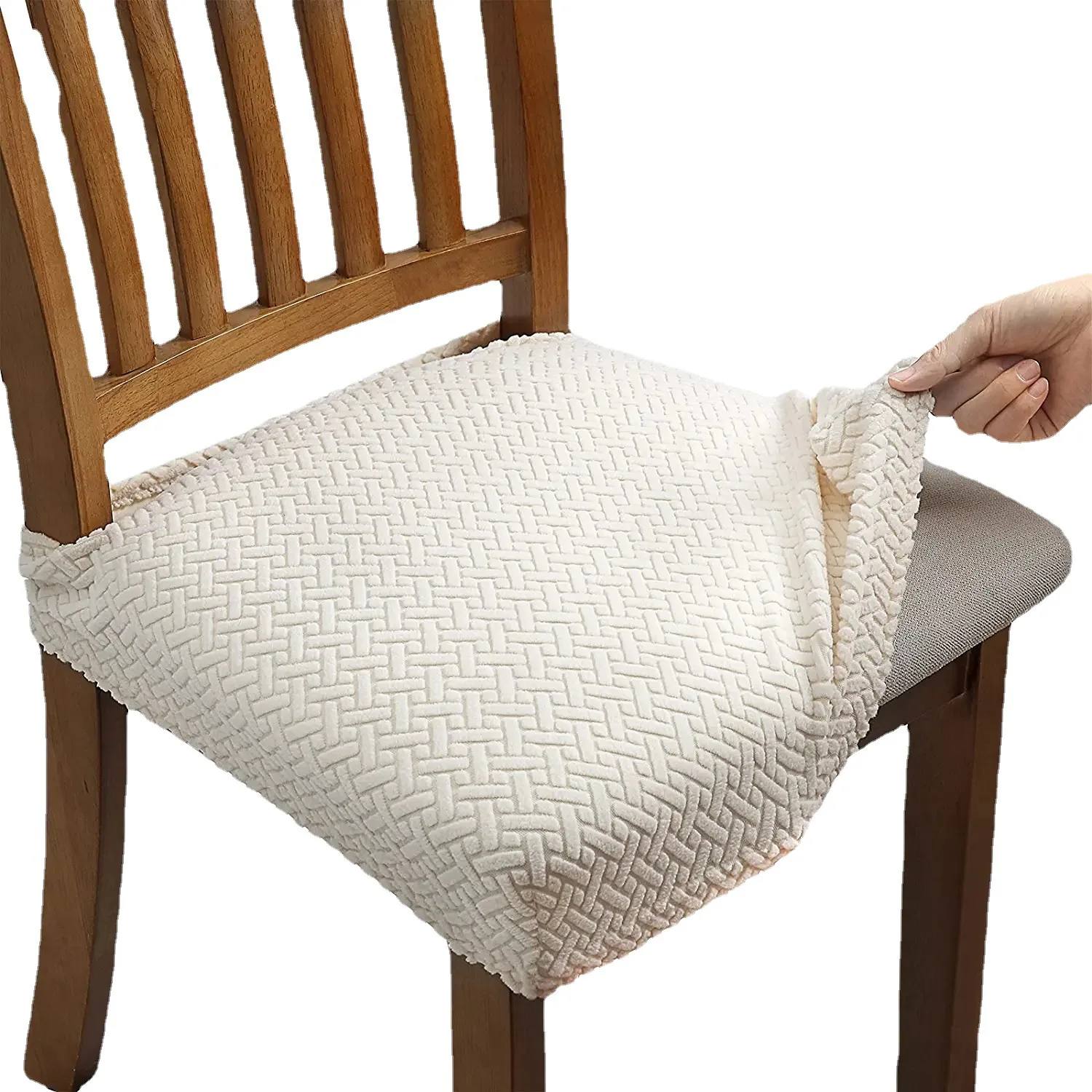 

Long plaid jacquard chair cushion solid color elastic chair cover hotel home dining chair cover chair cover stretch