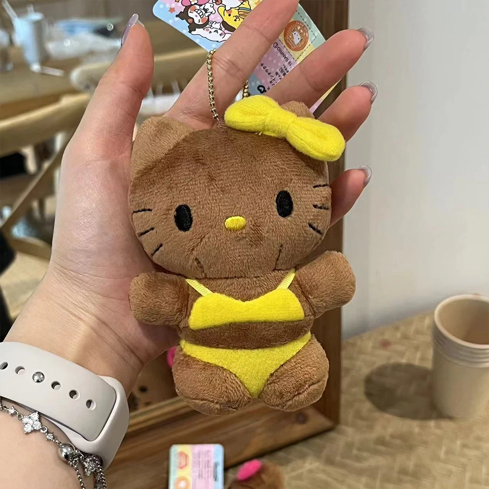 Bikini Hello Kitty schwarze Haut Plüsch Puppe Schlüsselanhänger Sanrio Cartoon Plüschtiere Tasche Zubehör Schlüsselanhänger Mädchen Geschenke