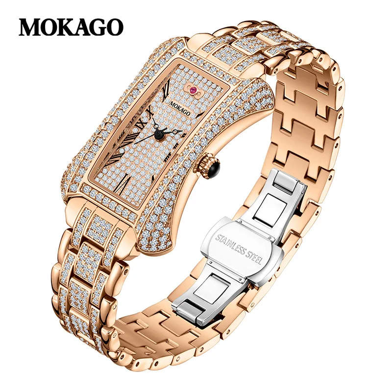 

MOKAGO 2025Small Waist Luxury Women's Fashion Watch Retro Design Gemstone Sparkling Inlay Like Stars, Waterproof 8mm Thin Body