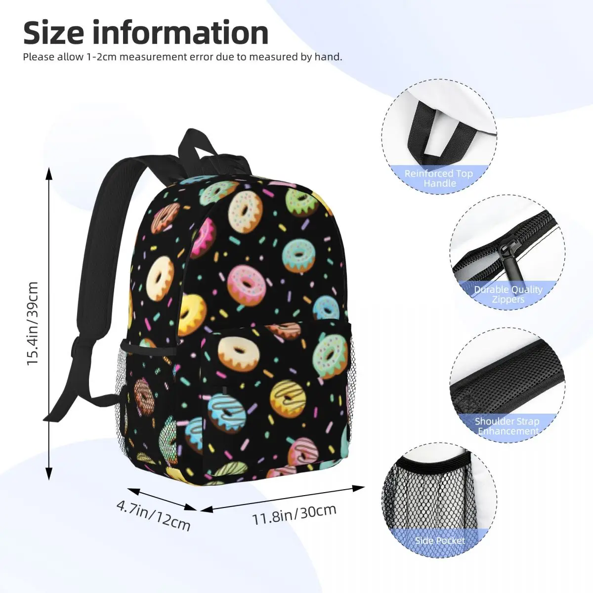 Donut! For Girls,kids,boys Large Capacity Student Backpack Cartoon School Backpack 15inch