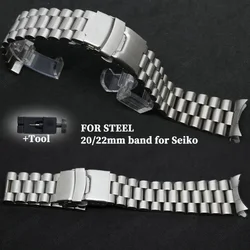 Curved End Solid Stainless Steel Band 20mm 22mm for Seiko Bracelet Watch for Men Waterproof Strap with Tool Silver Accessories