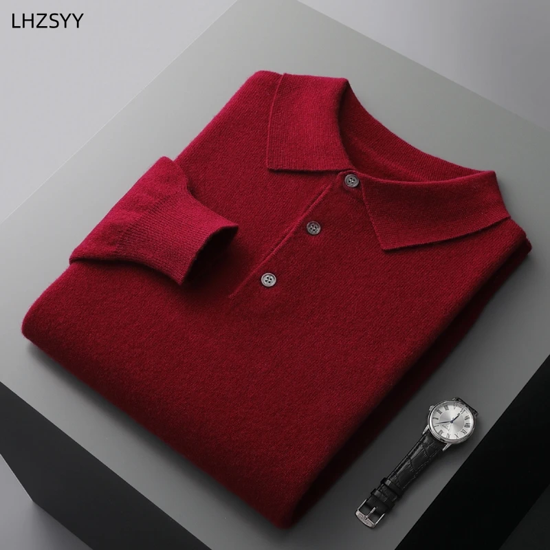 LHZSYY-suéter de cachemira para hombre, jerseys de punto con cuello tipo POLO, camisa informal, ropa de Base holgada para jóvenes, talla grande,