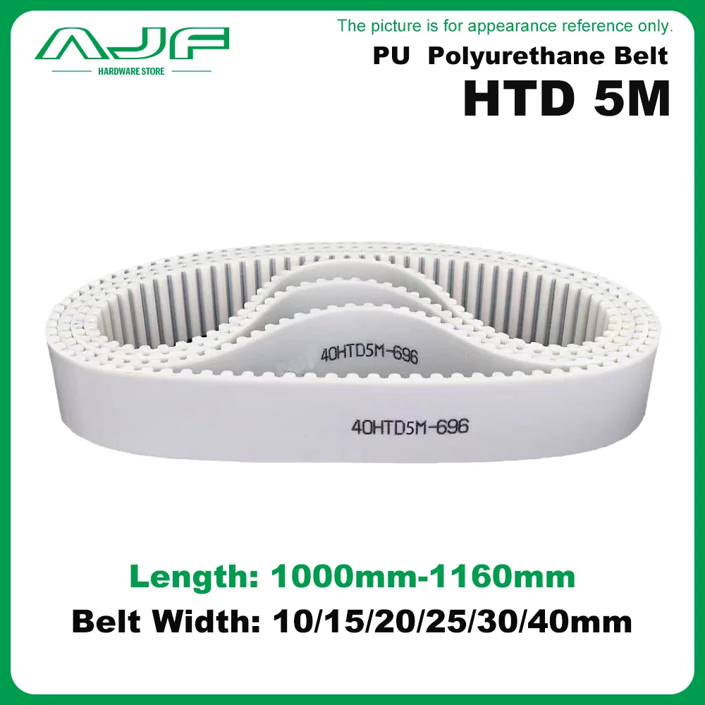 

HTD 5M PU Timing Belt Length 1000mm~1160mm Width10/15/20/25/30/40mm 5M White Polyurethane Synchronous Belt Closed Loop Gear Belt