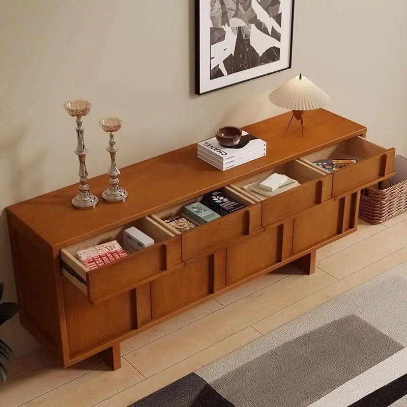 Side cabinet Solid wood locker Medieval cabinet Locker French wall bone line cabinet Living room retro