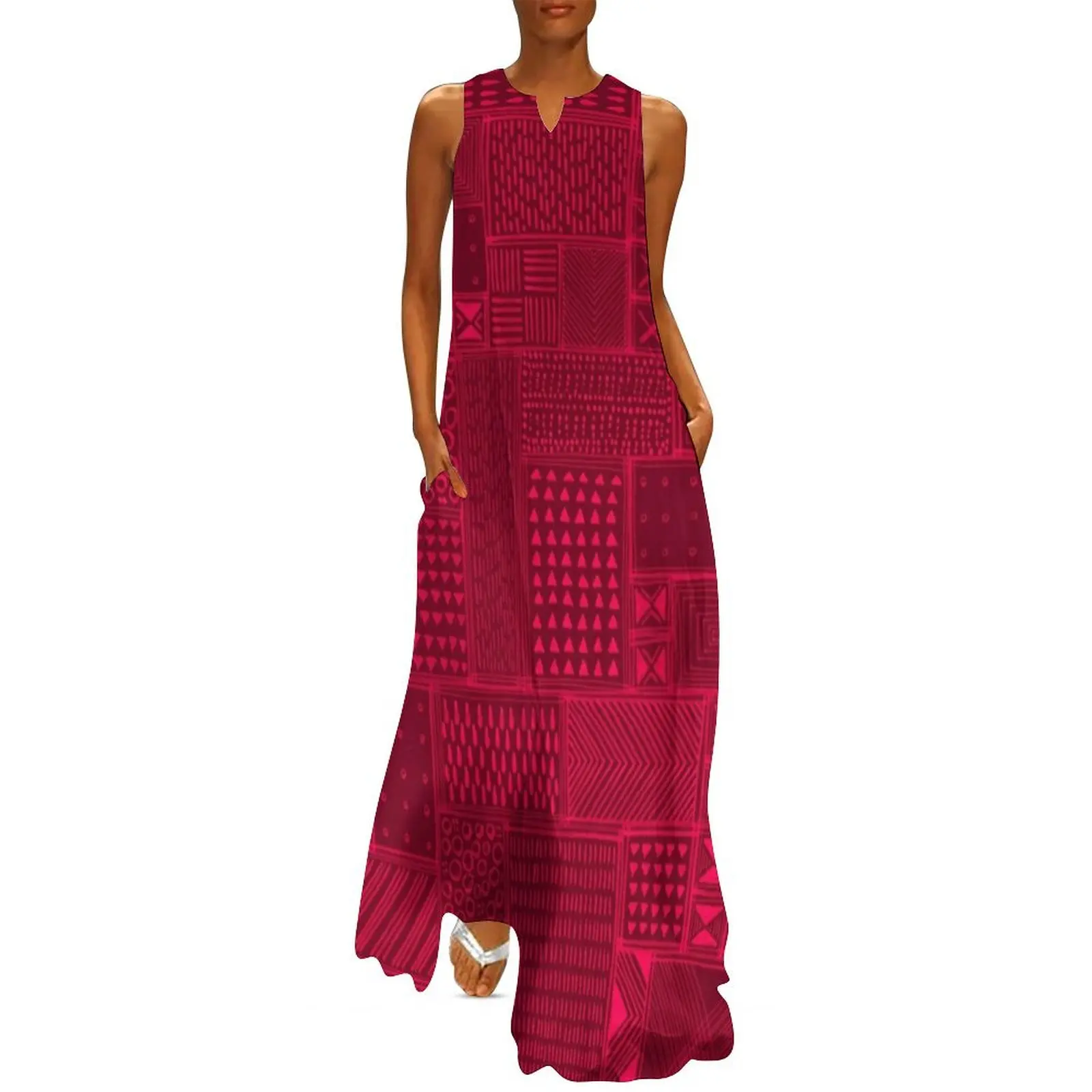 

African Red Tribal Mud Cloth Long Dress Womens dresses sexy dress for women purple dress