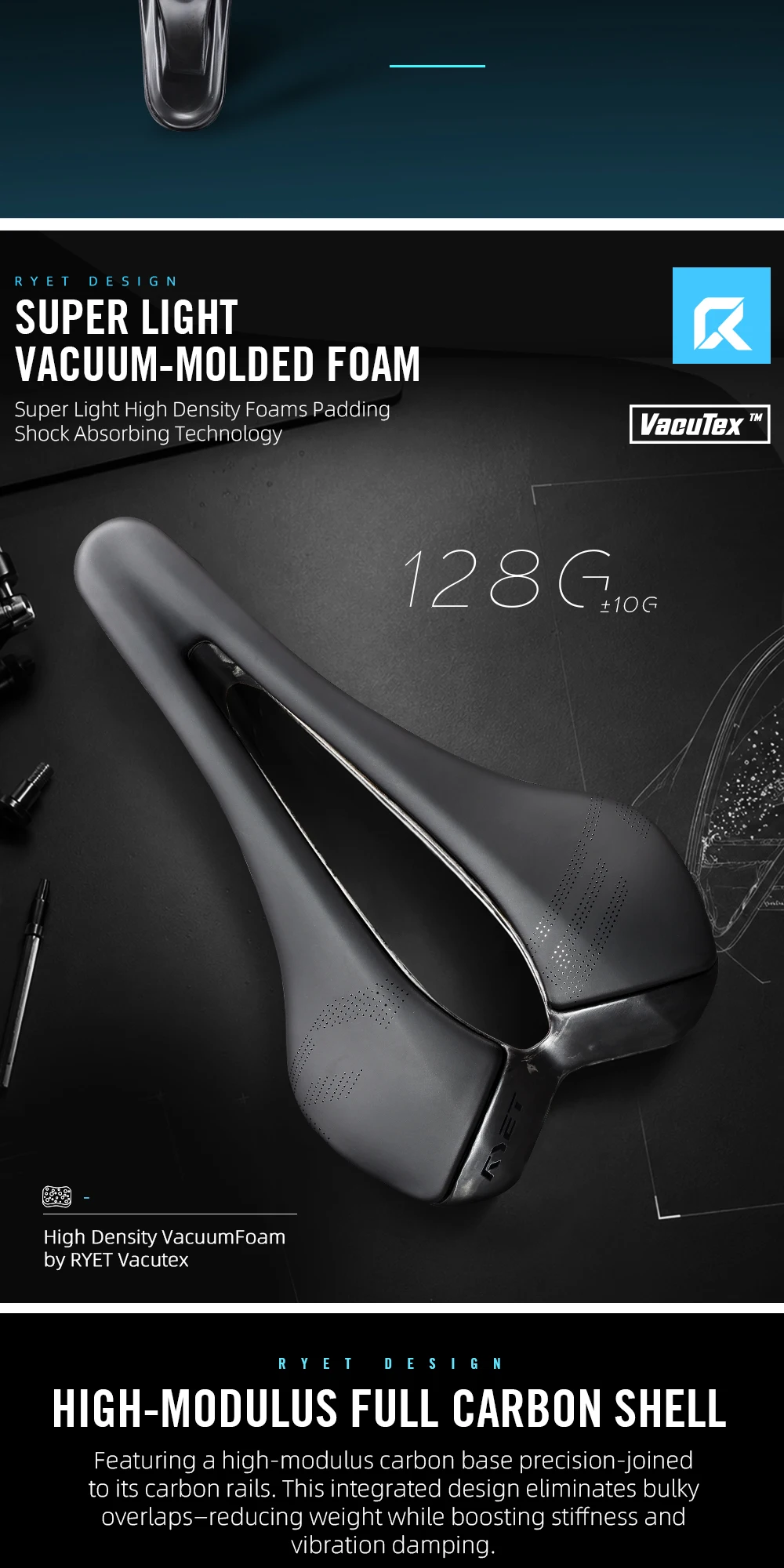 2026 RYET Ultraleichter Carbon-Fahrradsattel VCM 243x147mm für Rennradfahren 3D-Gedruckter Radsitz Sitzkissen Fahrradteile – Detail 5