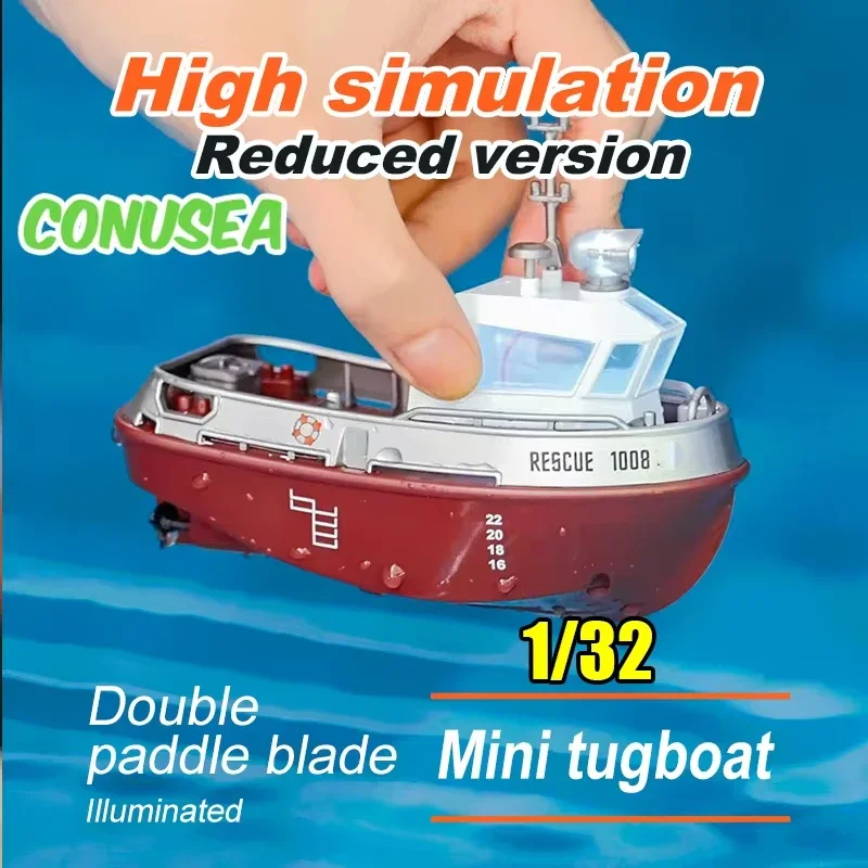 Bateau télécommandé Mini bateaux Rc, modèle de remorqueur, radiocommande, bateau électrique, Simulation d'eau, jouets pour garçons et enfants, 1/32