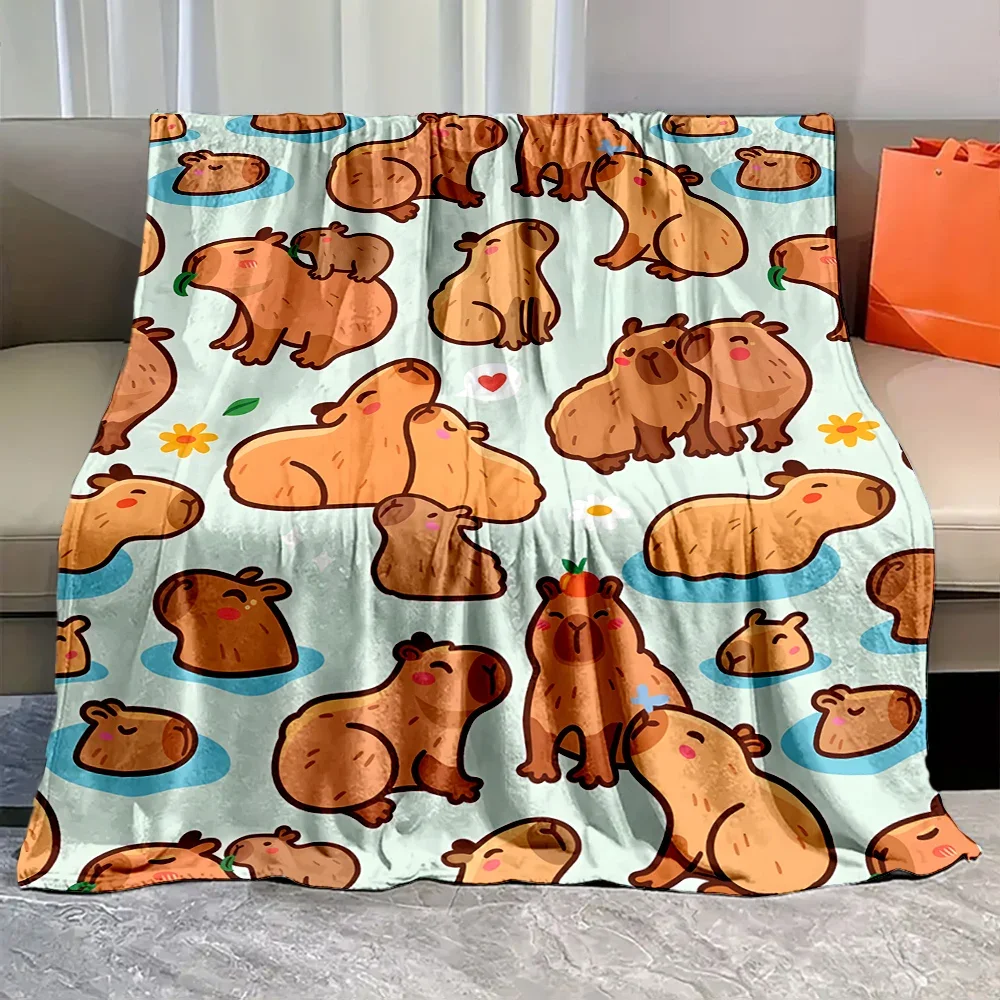 

Cute Cartoon Cabypara Print Blanket Warm Soft and Comfortable Home Travel Blanket Sofa Bedding Camping Cars Blankets for Gifts