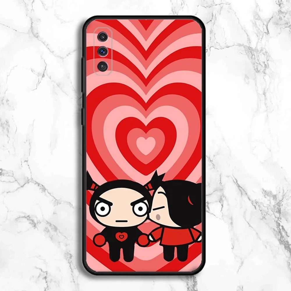 Pucca Garu Cute Phone Case For Samsung Galaxy A13,A21s,A22,A31,A32,A52,A53,A71,A80,A91 Soft Black Phone Cover
