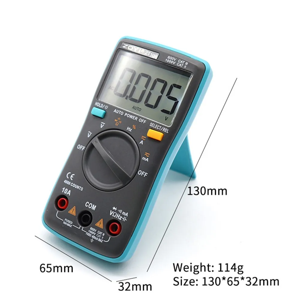 ZOYI Multimeter Digital Multi Tester Back Light AC/DC Voltmeter Diode Fres shipping ZT100