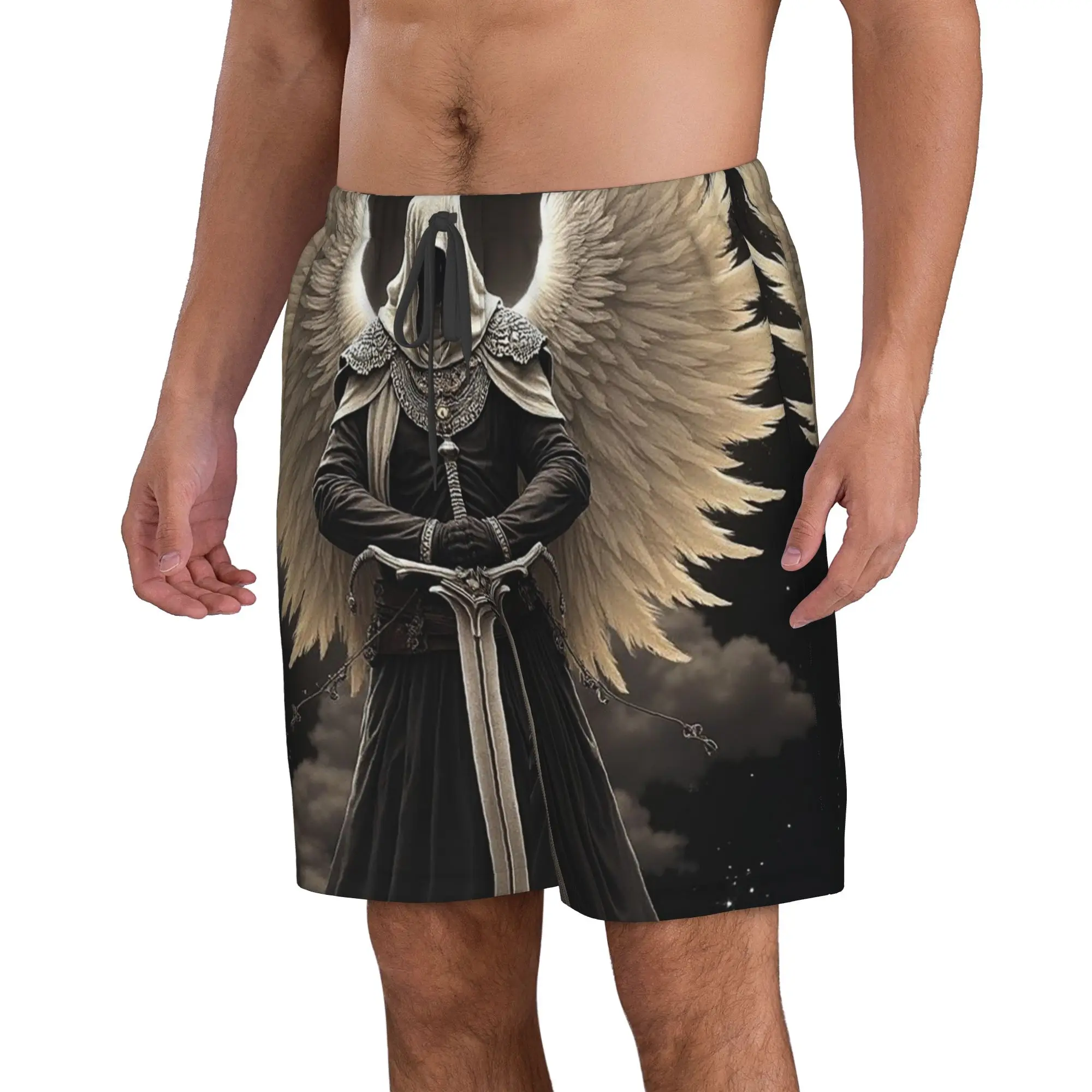 Mysterious Dark Angel God Wielding Sword Trunks Beach Board Shorts Casual Quick Dry Swimming Summer Men Pants