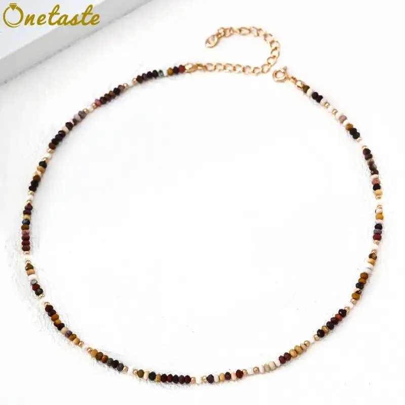 Colored Stone Pearl 925 Sterling Silver Small Flat Round Beaded Strand Chokers Necklace Women Trendy Dainty Stackable Necklaces