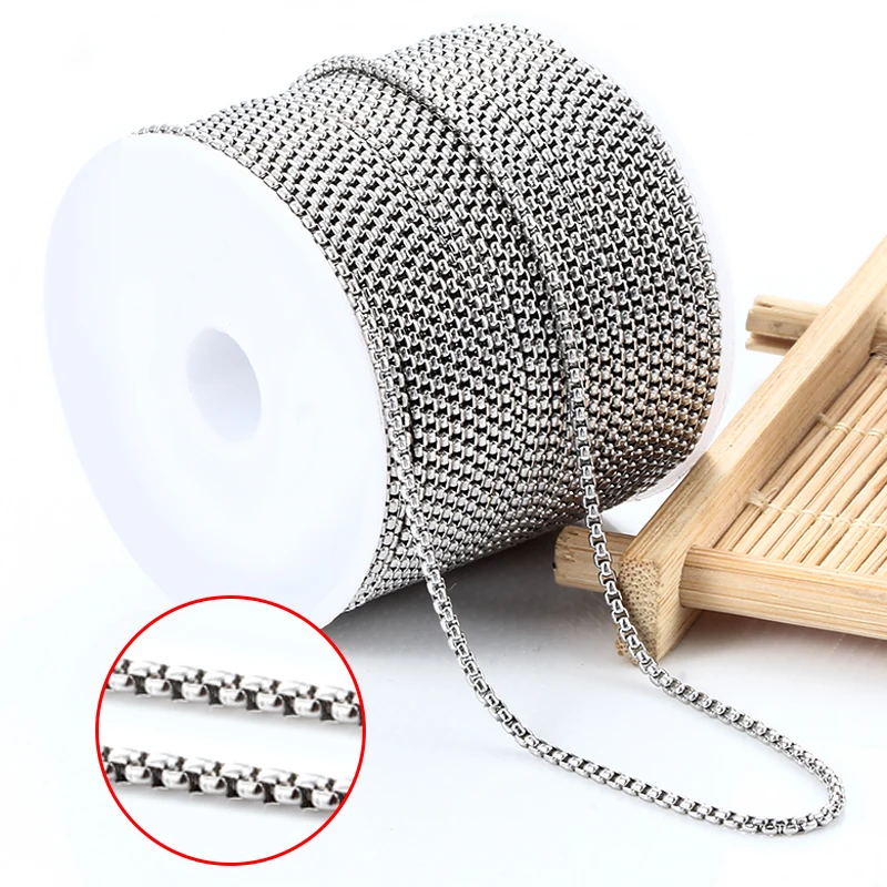 No Fade Stainless Steel Width 1.5mm Square Pearl Chains For DIY Jewerly Findings Making Materials Handmade Suplies Fashion Style