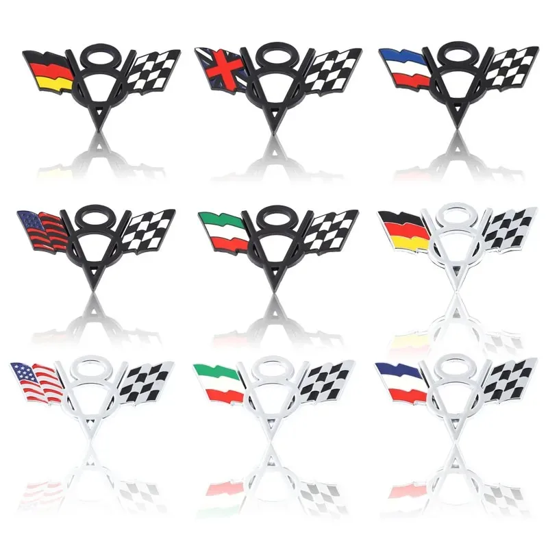 3D Metal Car Styling V8 Italy France Germany England America US UK Flag Badge Zinc Alloy Car Badge Body Fender Adhesive Emblem