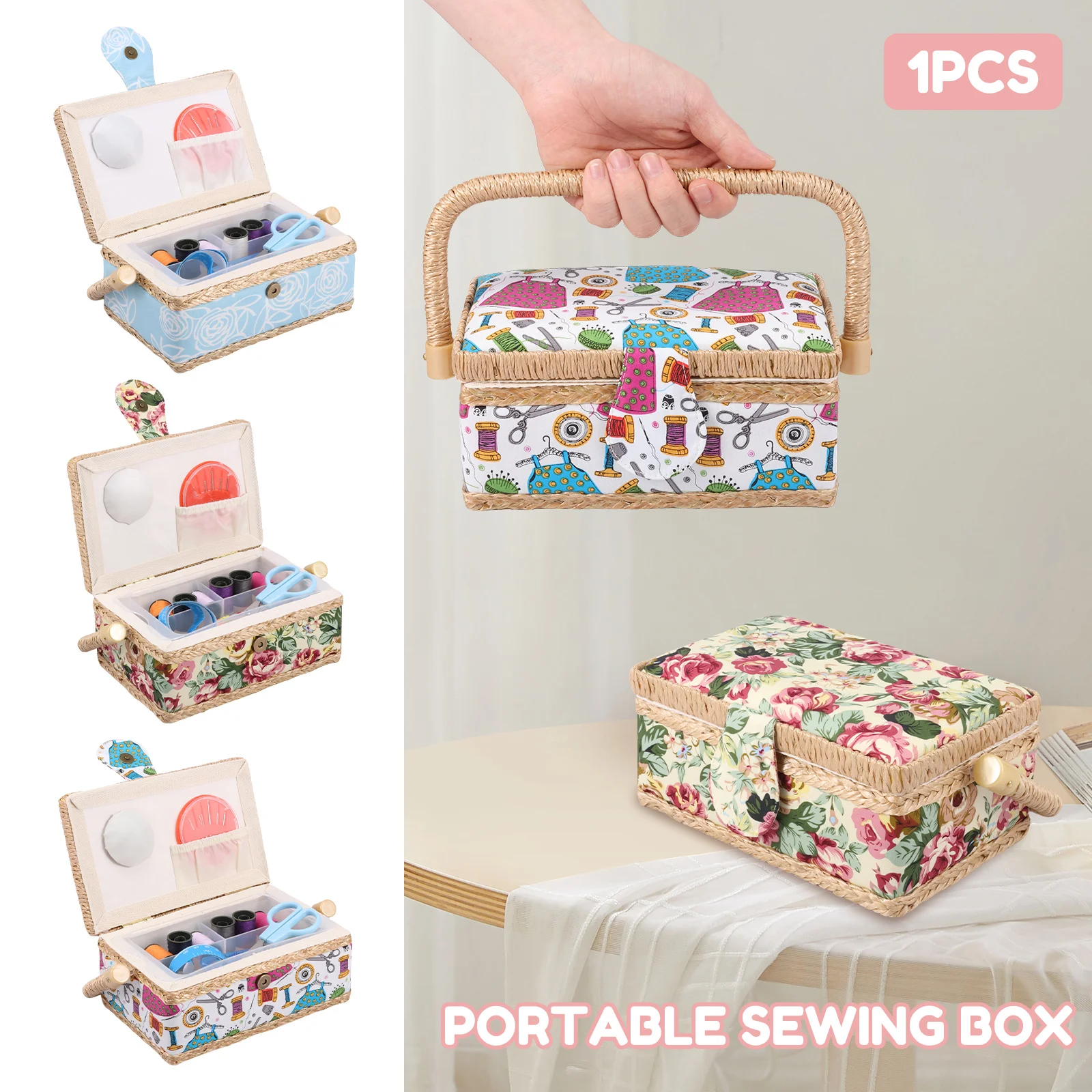 

Ящик для хранения швейного набора, прочная пыленепроницаемая маленькая швейная корзина, большой вместительный лоток для аксессуаров, подушка для булавок, карман для мамы