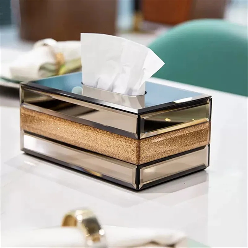 Tissue Boxes,Crystal Glass,Kitchen Napkin Rack Toilet Paper Holder,Storage Organization,Desktop Decoration,Removable Gold,Silver