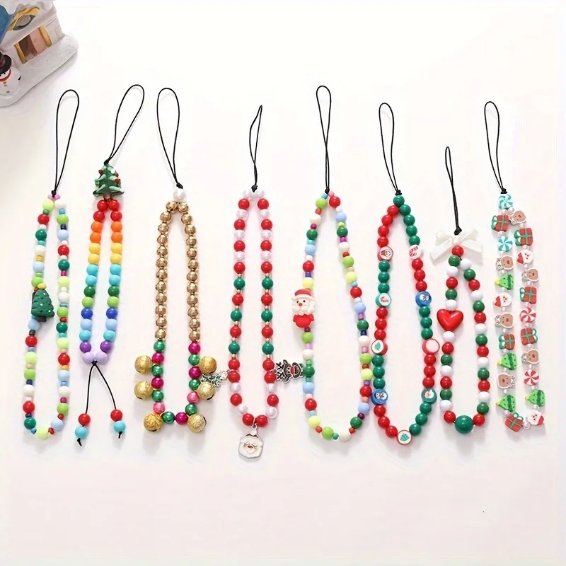 Christmas Series Mobile Phone Chain Lanyard New Jewelry for Women Simple Santa Claus Beaded Non-slip Telephone Case Rope