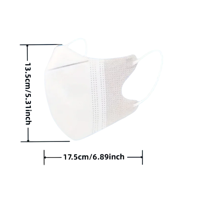 200 máscaras descartáveis tridimensionais brancas de 4 camadas/3D, design curvo para caber aos contornos faciais, 200/100/50/10 peças com presilhas elásticas espessadas para ponte nasal, compra em massa barata para uso