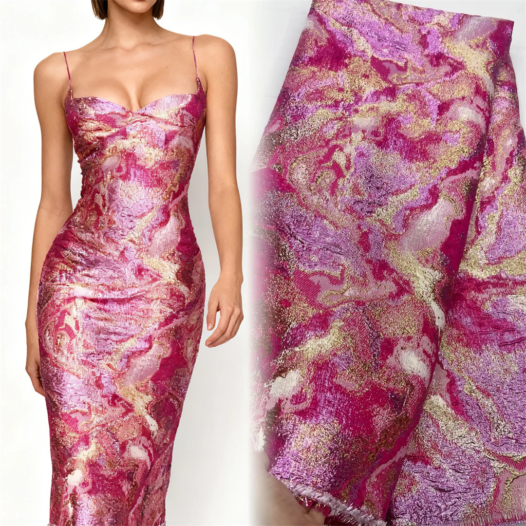 

2026 Latest Nigerian Organza Brocade Lace Fabric French African Gilding Jacquard Lace Fabric for Women Party Dresses,5yards