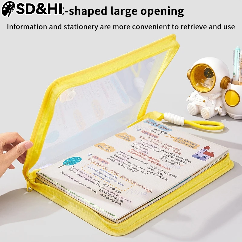 

Portable File Folder Case Transparent Handle Storage Organizer Bags A4 Zipper File Bag Candy Color Stationery Holder Supplies