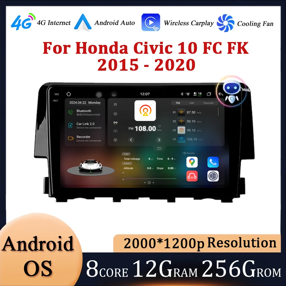 

Android OS Car Stereo Radio for Honda Civic 10 FC FK 2015 - 2020 WIFI 4G Multimedia Video Player Navigation GPS Carplay DSP